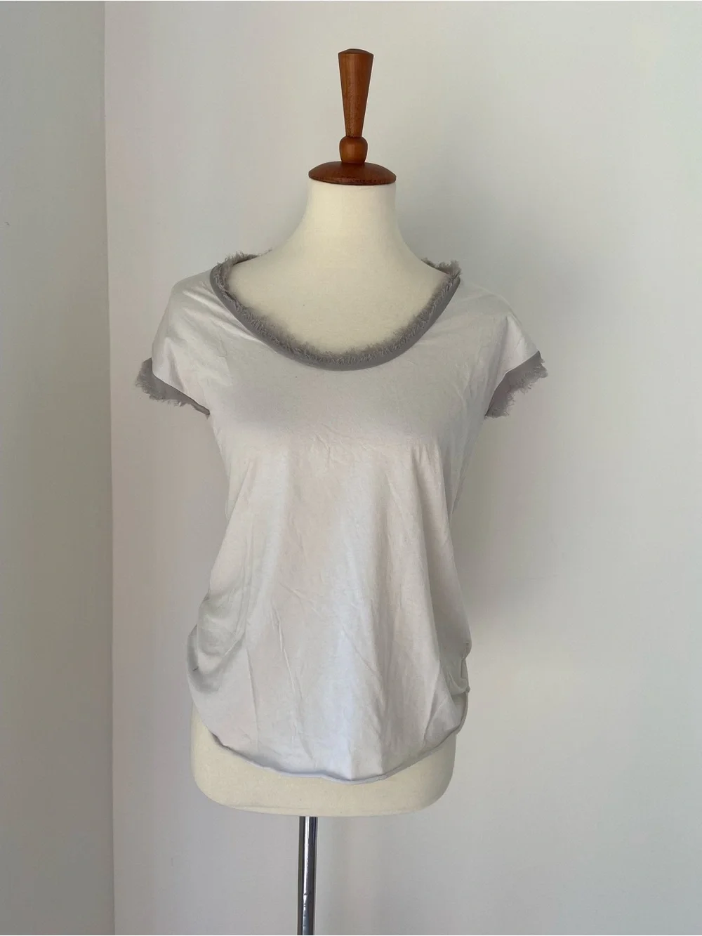 Light Gray J Crew Women's Short Sleeve Tee with Frayed chiffon trim